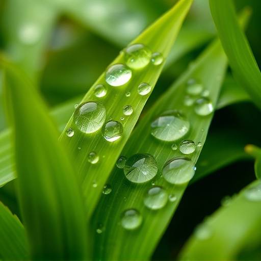 Gouttes d'eau tombant sur des feuilles vertes