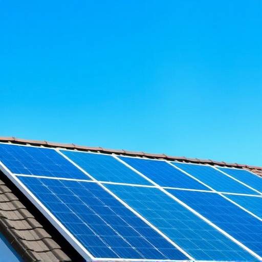 Panneaux solaires thermiques sur un toit inclin&radic;&copy; sous un ciel bleu
